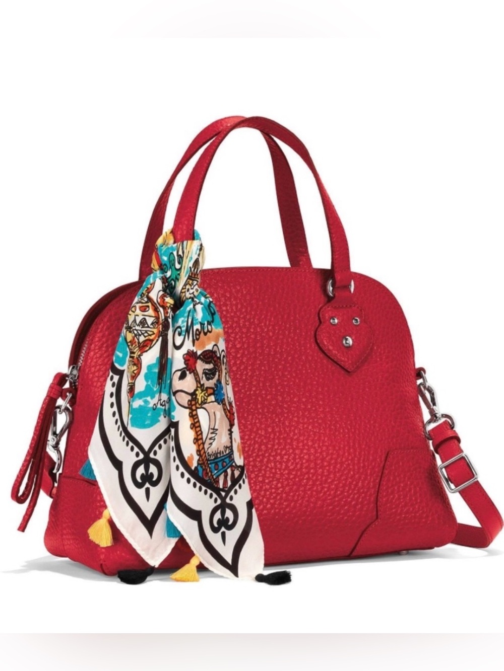 BRIGHTON ❤️RARE FIND❤️ "DAFNI" POPPY RED PEBBLED LEATHER DOMED SATCHEL BAG